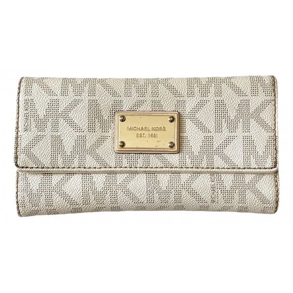 Michael Kors Handbags - Michael Kors monogram white canvas long trifold snap wallet